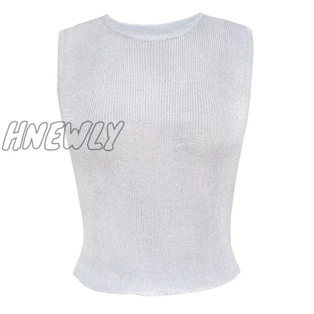 Hnewly Sliver Women’s Sleeveless Slim Fit Tank Tops Casual See-Through Top Vest Corect Sequin