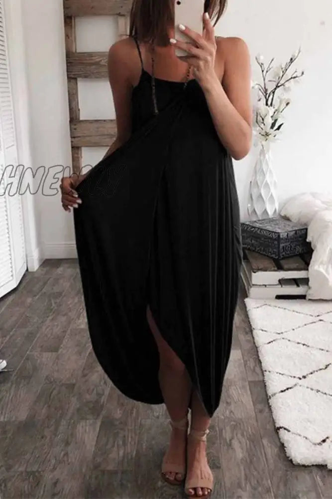 Hnewly - Solid Color Knitted Loose And Irregular Midi Dress(3 Colors) S / Black Dresses/Midi Dresses