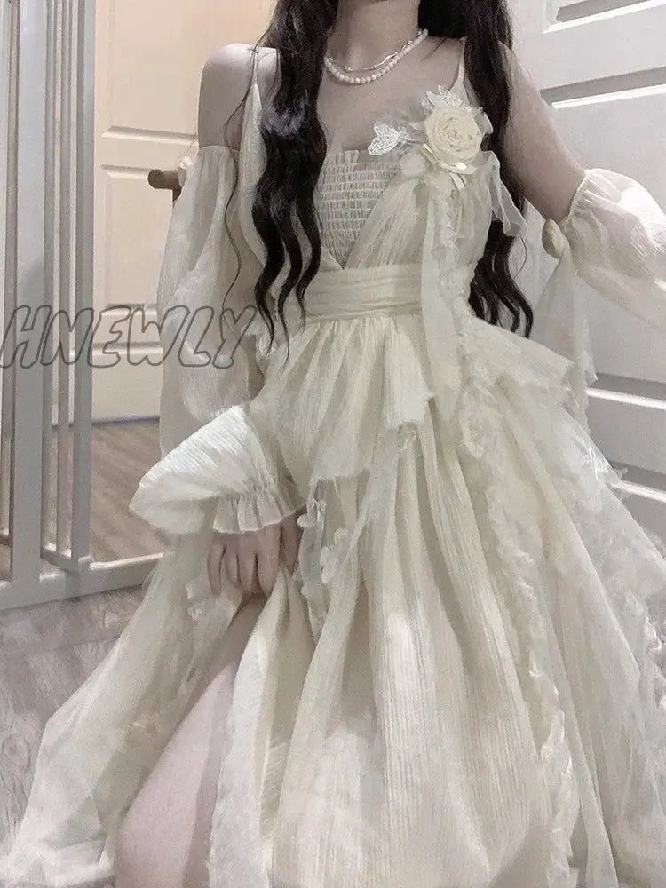 Hnewly Solid Color Party Dress Women Lace Patchwork Bandage Slim Waist Dresses High Street Robe