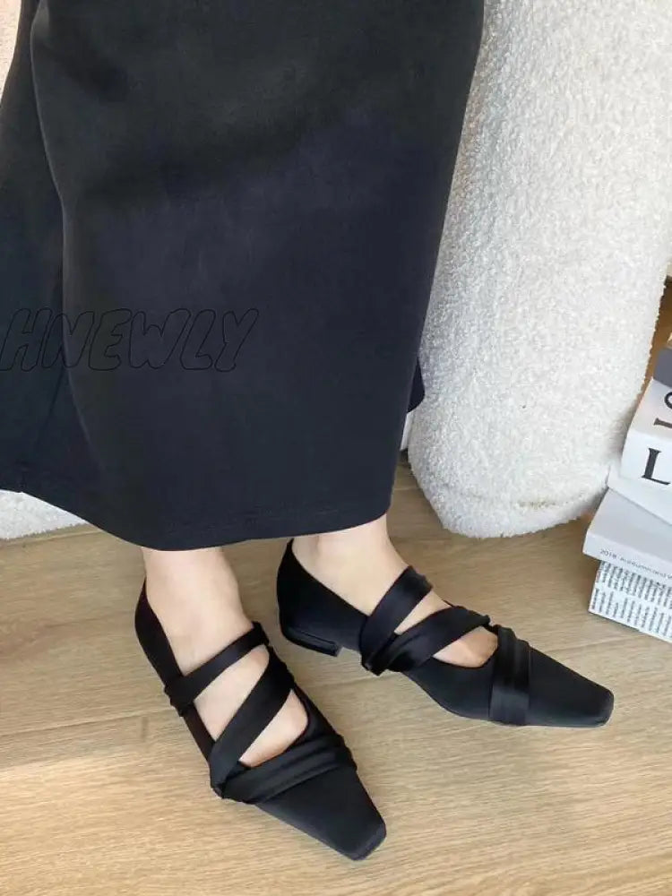 Hnewly - Solid Color Square-Toe Flat Shoes Black / Us 6 | Eu 36 2/3 Uk 4 Cn