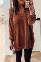 Hnewly - Solid Color V Neck Sweaters(5 Colors) Brick Red / S Tops/Sweaters & Cardigans