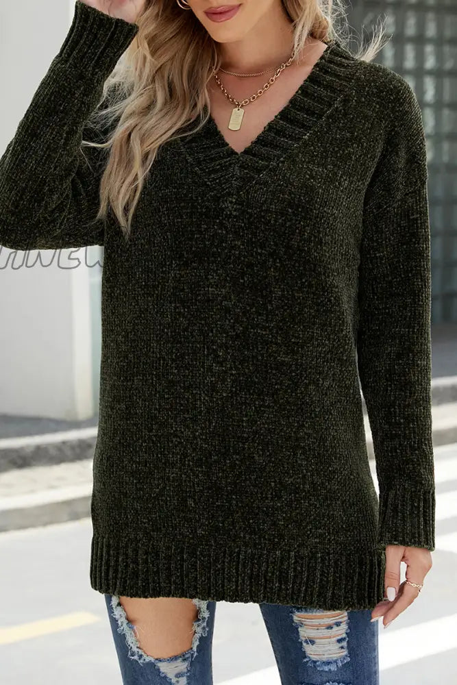Hnewly - Solid Color V Neck Sweaters(5 Colors) Green / S Tops/Sweaters & Cardigans