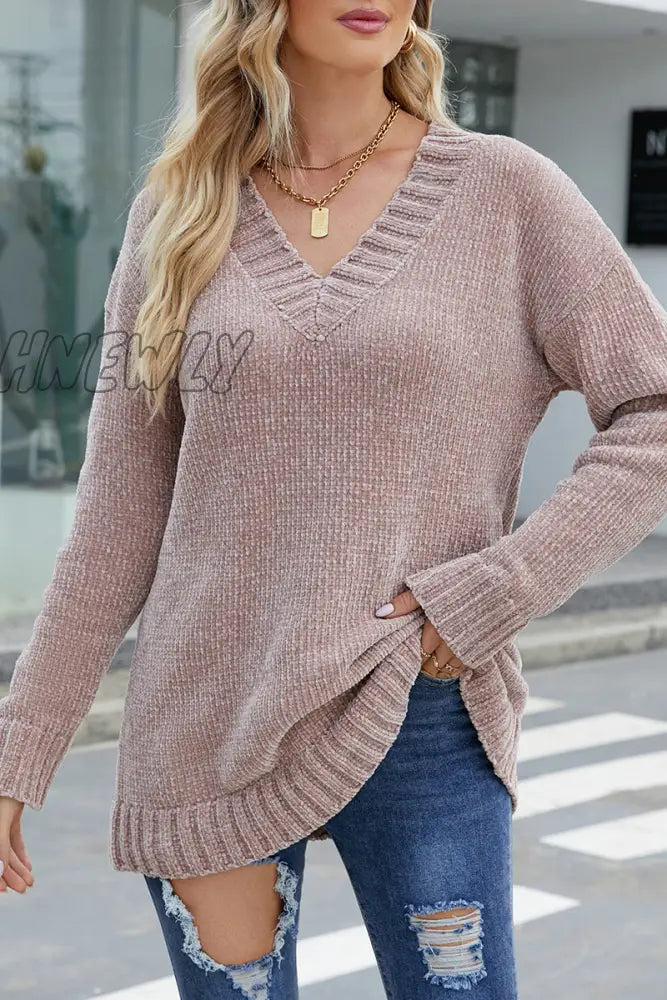 Hnewly - Solid Color V Neck Sweaters(5 Colors) Khaki / S Tops/Sweaters & Cardigans