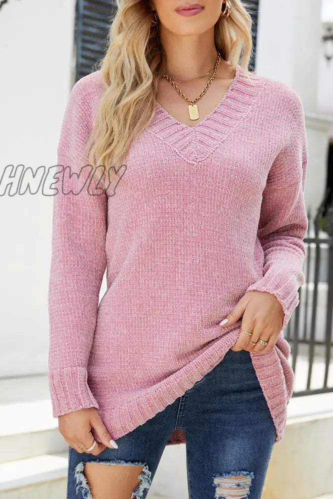 Hnewly - Solid Color V Neck Sweaters(5 Colors) Pink / S Tops/Sweaters & Cardigans
