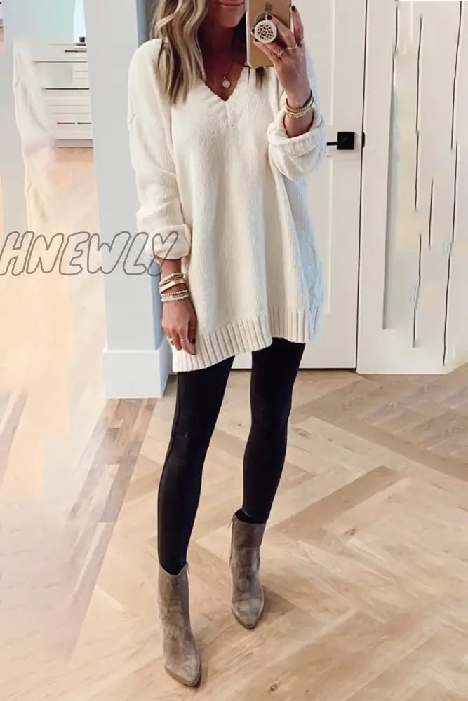 Hnewly - Solid Color V Neck Sweaters(5 Colors) Tops/Sweaters & Cardigans