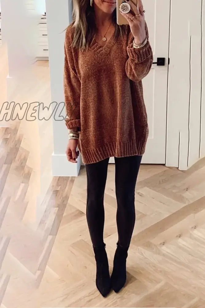 Hnewly - Solid Color V Neck Sweaters(5 Colors) Tops/Sweaters & Cardigans