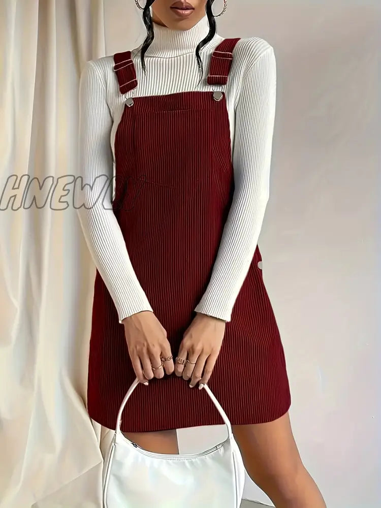 Hnewly Solid Pocket Front Overall Dress Elegant Sleeveless With Buttons Women’s Clothing