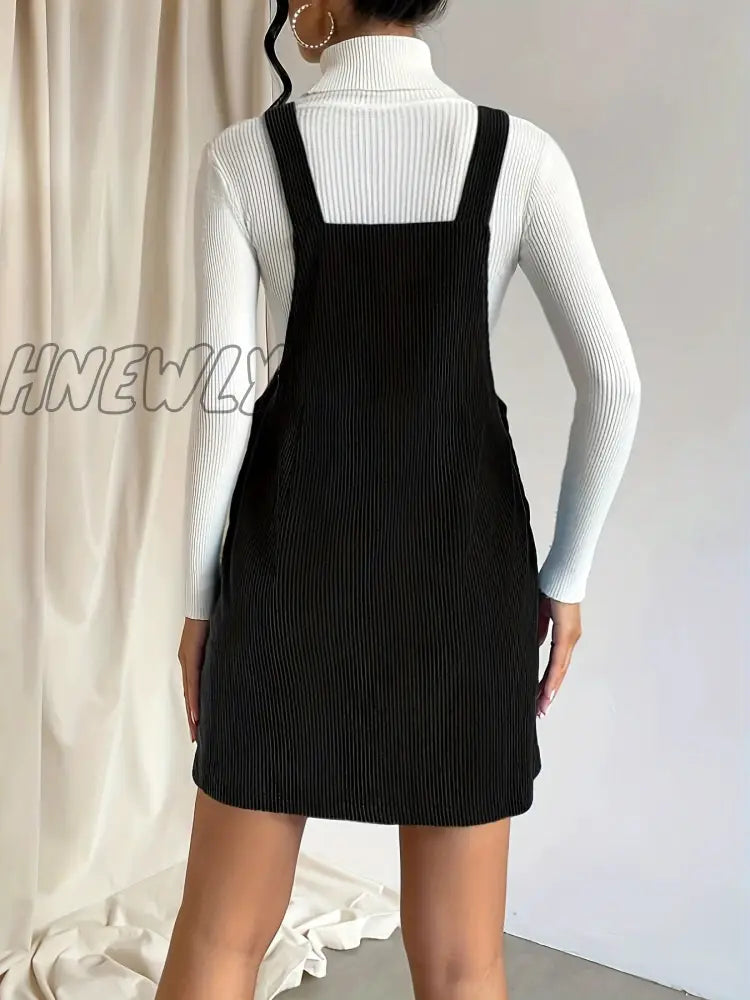 Hnewly Solid Pocket Front Overall Dress Elegant Sleeveless With Buttons Women’s Clothing