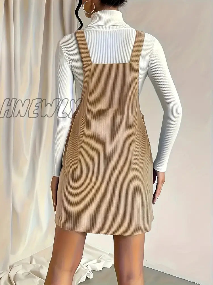 Hnewly Solid Pocket Front Overall Dress Elegant Sleeveless With Buttons Women’s Clothing