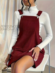 Hnewly Solid Pocket Front Overall Dress Elegant Sleeveless With Buttons Women’s Clothing