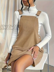 Hnewly Solid Pocket Front Overall Dress Elegant Sleeveless With Buttons Women’s Clothing