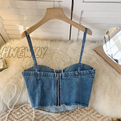 Hnewly Spaghetti Strap Denim Drawstring Tanks Camis For Women Almighty Summer Sexy Femme Corset