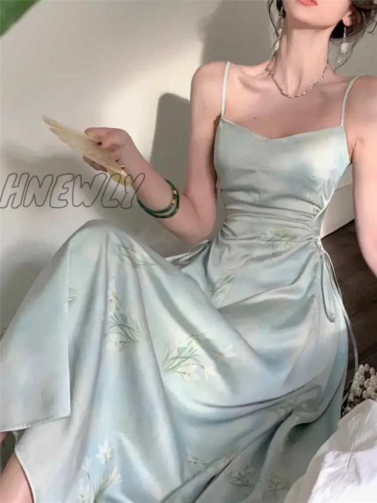 Hnewly Spaghetti Strap Dress Women Summer New Sexy Evening Party Prom Elegant Holiday Fashion