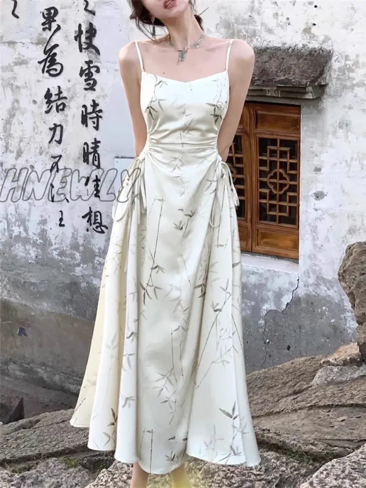 Hnewly Spaghetti Strap Dress Women Summer New Sexy Evening Party Prom Elegant Holiday Fashion
