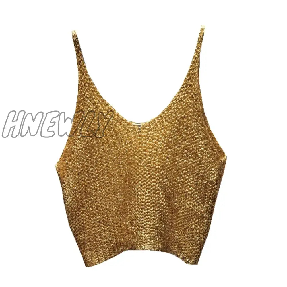 Hnewly Sparkling Sequins Half Waist Render Knitwear Hollow-Out Is Sexy Condole Top Cropped