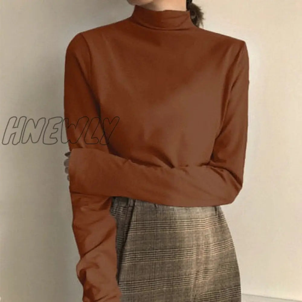 Hnewly Spring Autumn Long Sleeve Top Slim Knitted Bottoming Shirt Korean Fashion Black Turtleneck