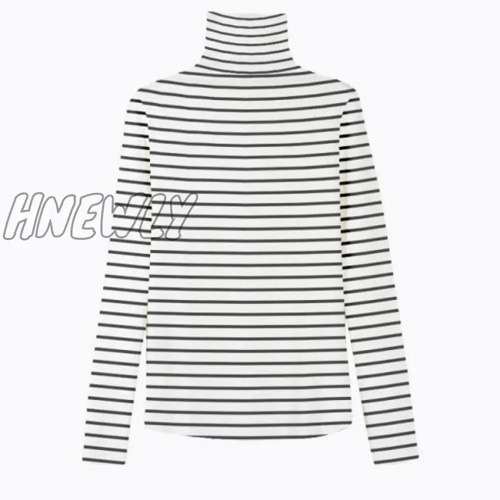 Hnewly Spring Autumn Long Sleeve Top Slim Knitted Bottoming Shirt Korean Fashion Black Turtleneck