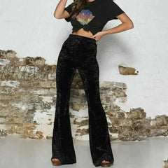 Hnewly Spring Autumn Sexy High Waist Women Black Corduroy Flare Pants Fashion Street Female Button