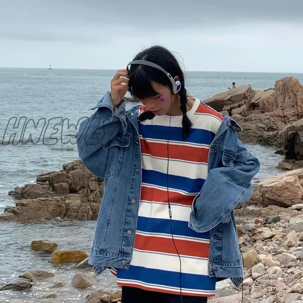 Hnewly Spring Autumn Striped Hoodies Women Fashion Long Sleeve Hoodie Sweatshirt Harajuku Jumper