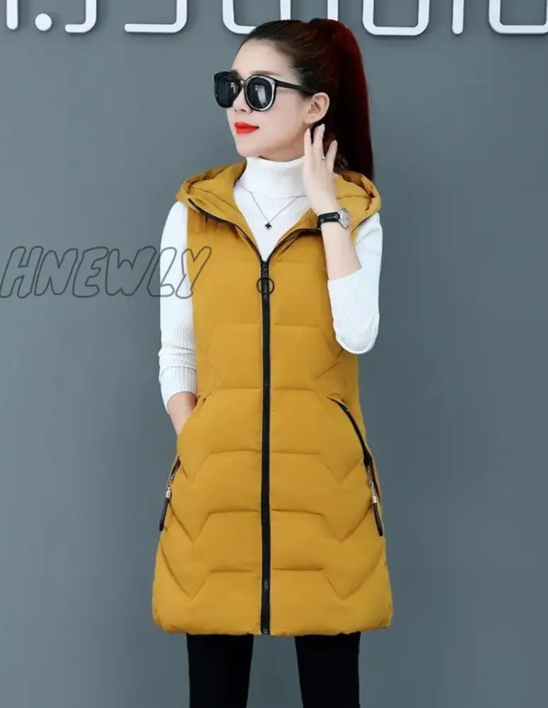 Hnewly Spring Autumn Women Vest Cotton Waistcoat Plus Size 3Xl Long Section New Slim Padded Coat