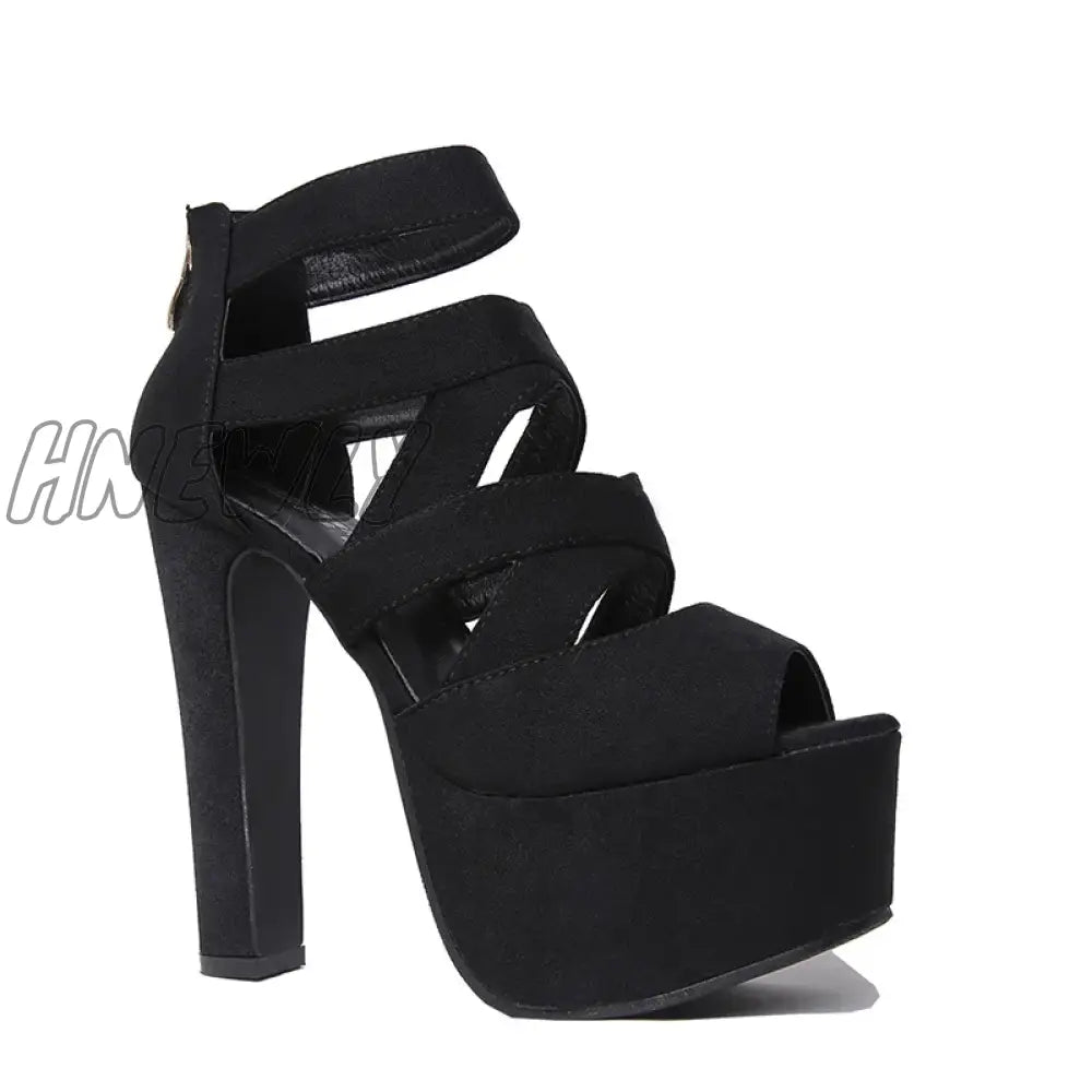 Hnewly Spring Summer 15Cm Fashion Thick With Sandals Fish Mouth Shoes High-Heeled Hollow Nightclub