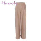 Hnewly Spring Summer Black Ladies Office Trousers Women High Waist Pants Pockets Female Pleated