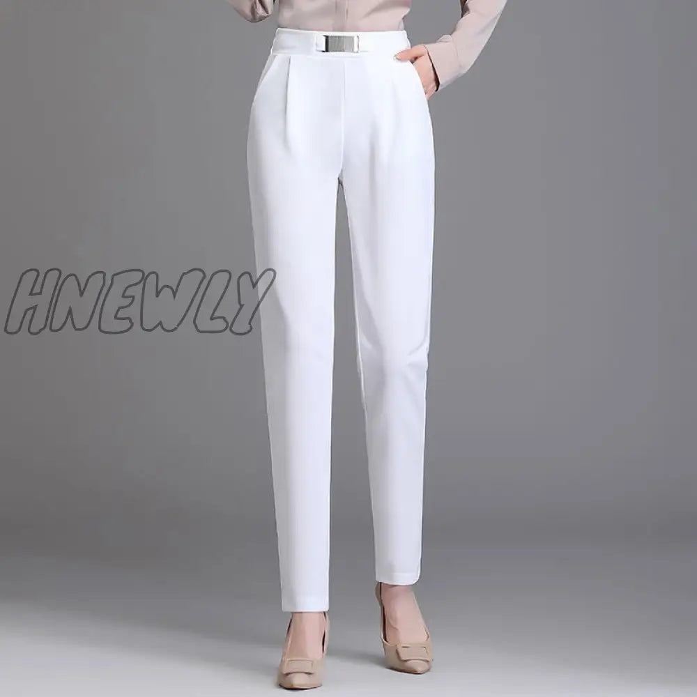 Hnewly Spring Women High Waist Solid Elegant Ankle-Length Pants Office Ladies Skinny Chic Trousers