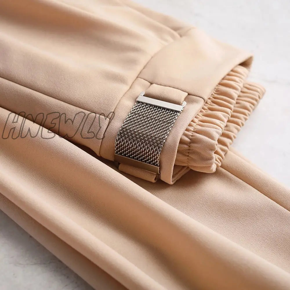 Hnewly Spring Women High Waist Solid Elegant Ankle-Length Pants Office Ladies Skinny Chic Trousers