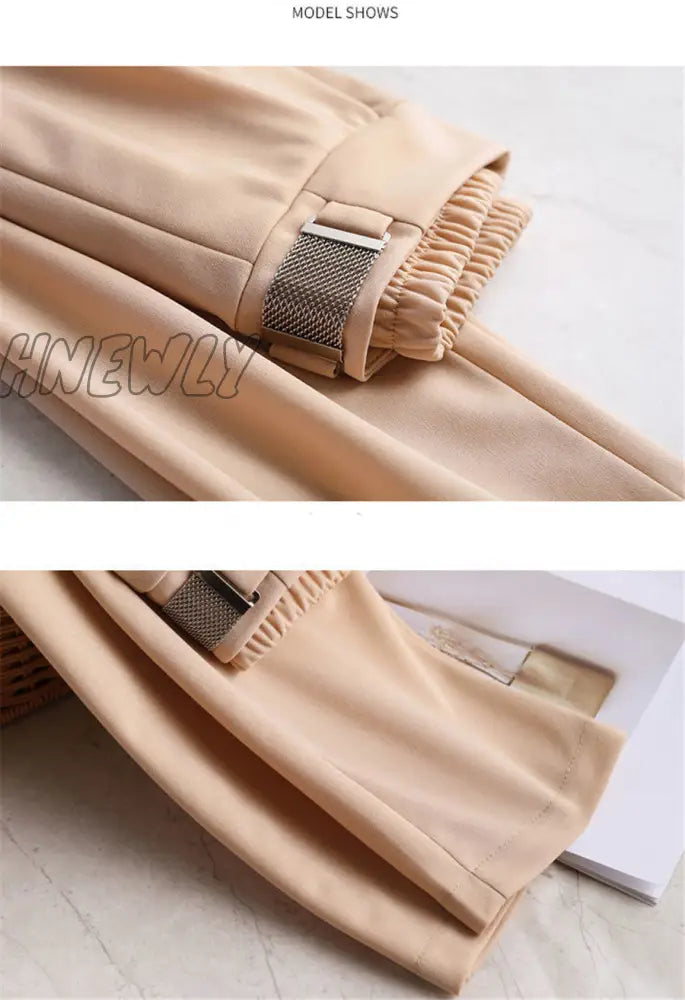 Hnewly Spring Women High Waist Solid Elegant Ankle-Length Pants Office Ladies Skinny Chic Trousers
