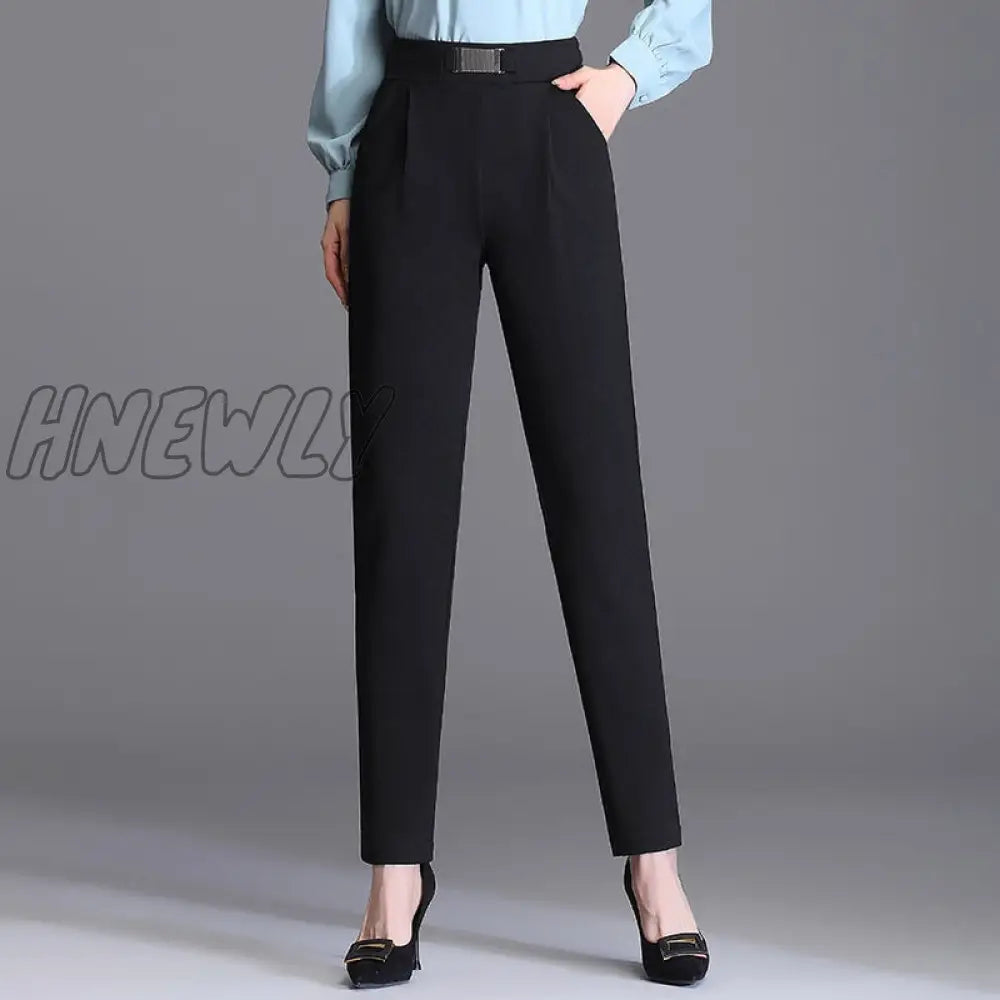 Hnewly Spring Women High Waist Solid Elegant Ankle-Length Pants Office Ladies Skinny Chic Trousers