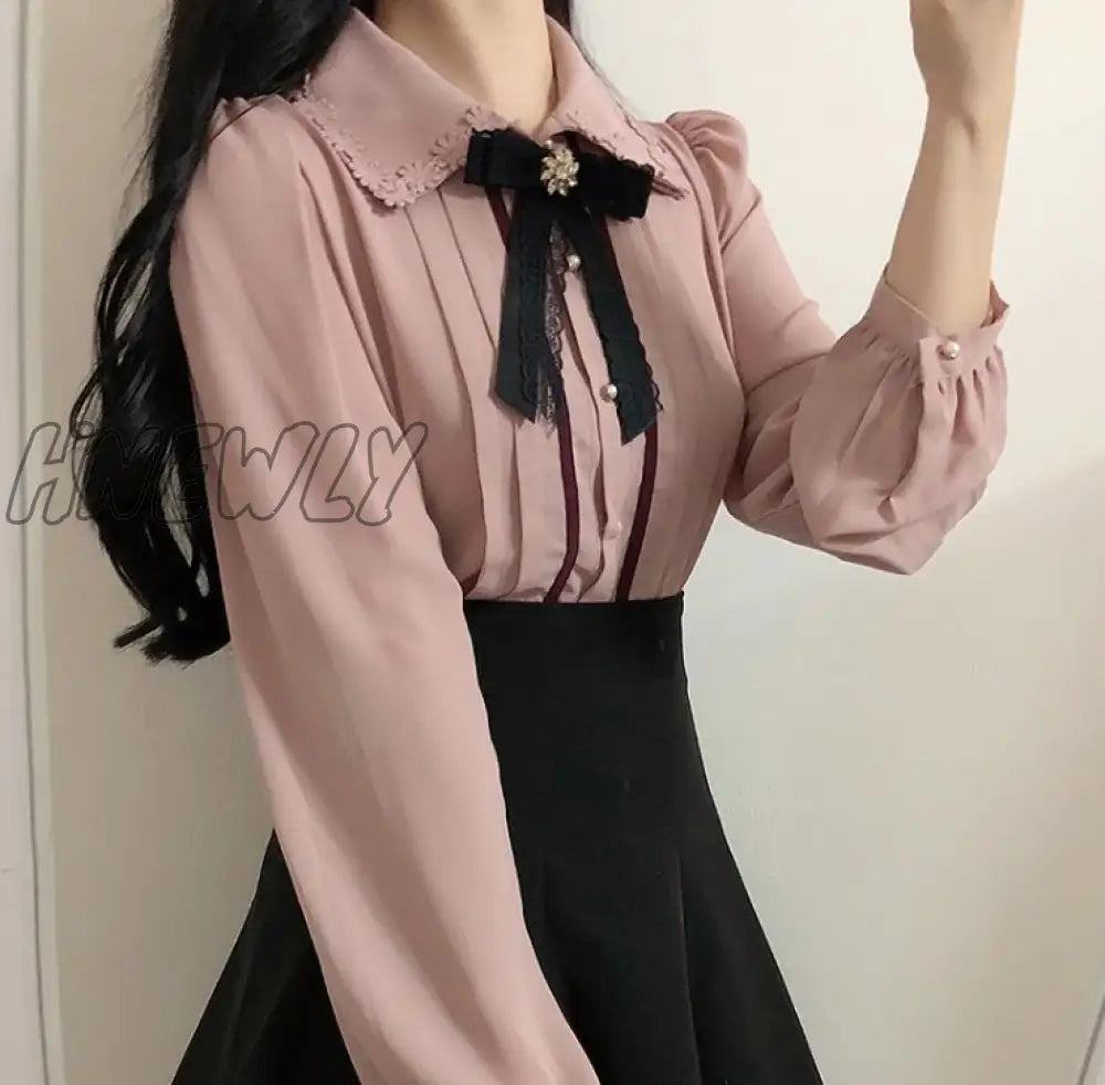 Hnewly Spring Women’s Cute Tops Preppy Style Vintage Japaneses Korea Design Button Elegant Formal