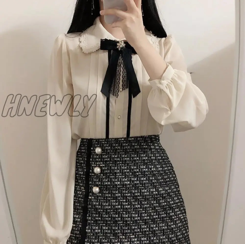 Hnewly Spring Women’s Cute Tops Preppy Style Vintage Japaneses Korea Design Button Elegant Formal