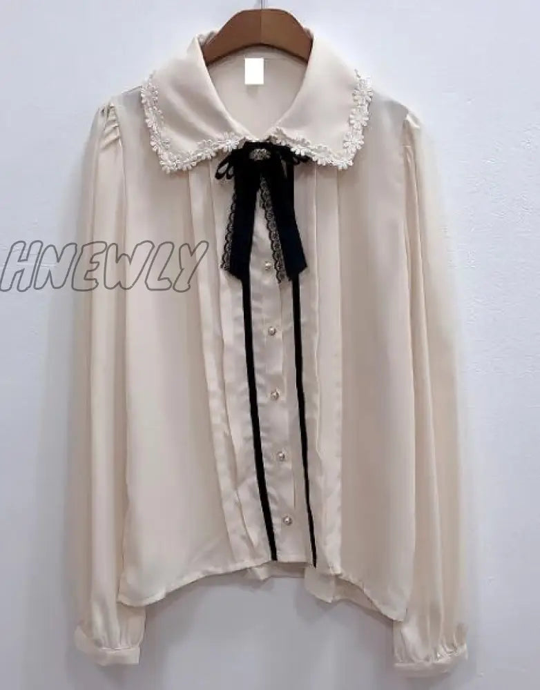 Hnewly Spring Women’s Cute Tops Preppy Style Vintage Japaneses Korea Design Button Elegant Formal