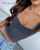 Hnewly Square Collar Low Cut Slim Sexy Ruched Tank Top Women y2k Fashion Casual Basic Solid Sleeveless Crop Tops 2024 Summer