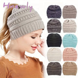 Hnewly Stay Warm and Stylish with this Brimless Thermal High Bun Ponytail Winter Beanie Hat!