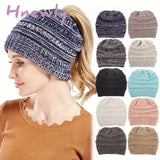 Hnewly Stay Warm And Stylish With This Brimless Thermal High Bun Ponytail Winter Beanie Hat!