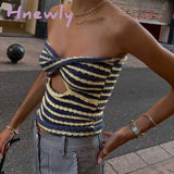 Hnewly Strapless Knitted Crop Top Women Hollow Out Summer Autumn Sleeveless Backless Sexy Y2k Tank Tops Vintage Fashion