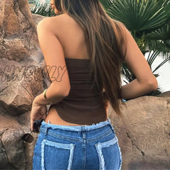 Hnewly Strapless Sexy Tops Summer Outfits Women 2024 Backless Off Shoulder Wrap Tube Female Crop