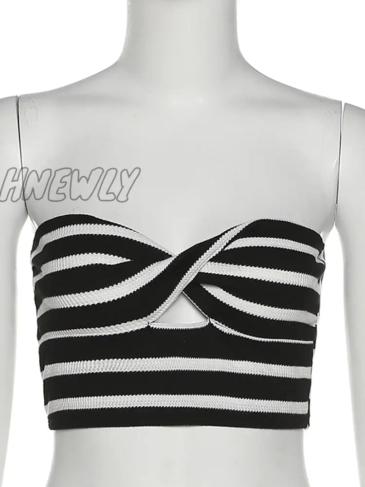 Hnewly Strapless Tube Tops Sexy Sweetheart Neck Ribbed Knit Tanks Top Twisted Knot Front Sleeveless
