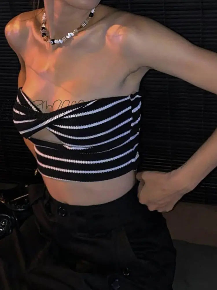Hnewly Strapless Tube Tops Sexy Sweetheart Neck Ribbed Knit Tanks Top Twisted Knot Front Sleeveless