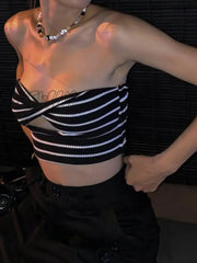 Hnewly Strapless Tube Tops Sexy Sweetheart Neck Ribbed Knit Tanks Top Twisted Knot Front Sleeveless