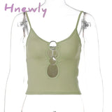 Hnewly Straps Solid Crop Top Tshirt Summer Sexy Hollow Out Vest Women Streetwear Y2K Party Club