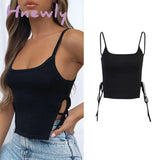 Hnewly Straps Solid Crop Top Tshirt Summer Sexy Hollow Out Vest Women Streetwear Y2K Party Club