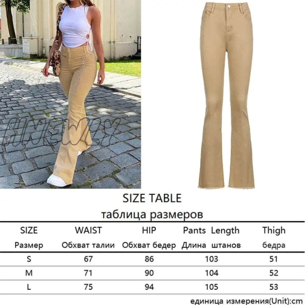Hnewly Street Style Striped Blue Chic Flare Jeans For Girls Female Fashion New Vintage Denim Pants