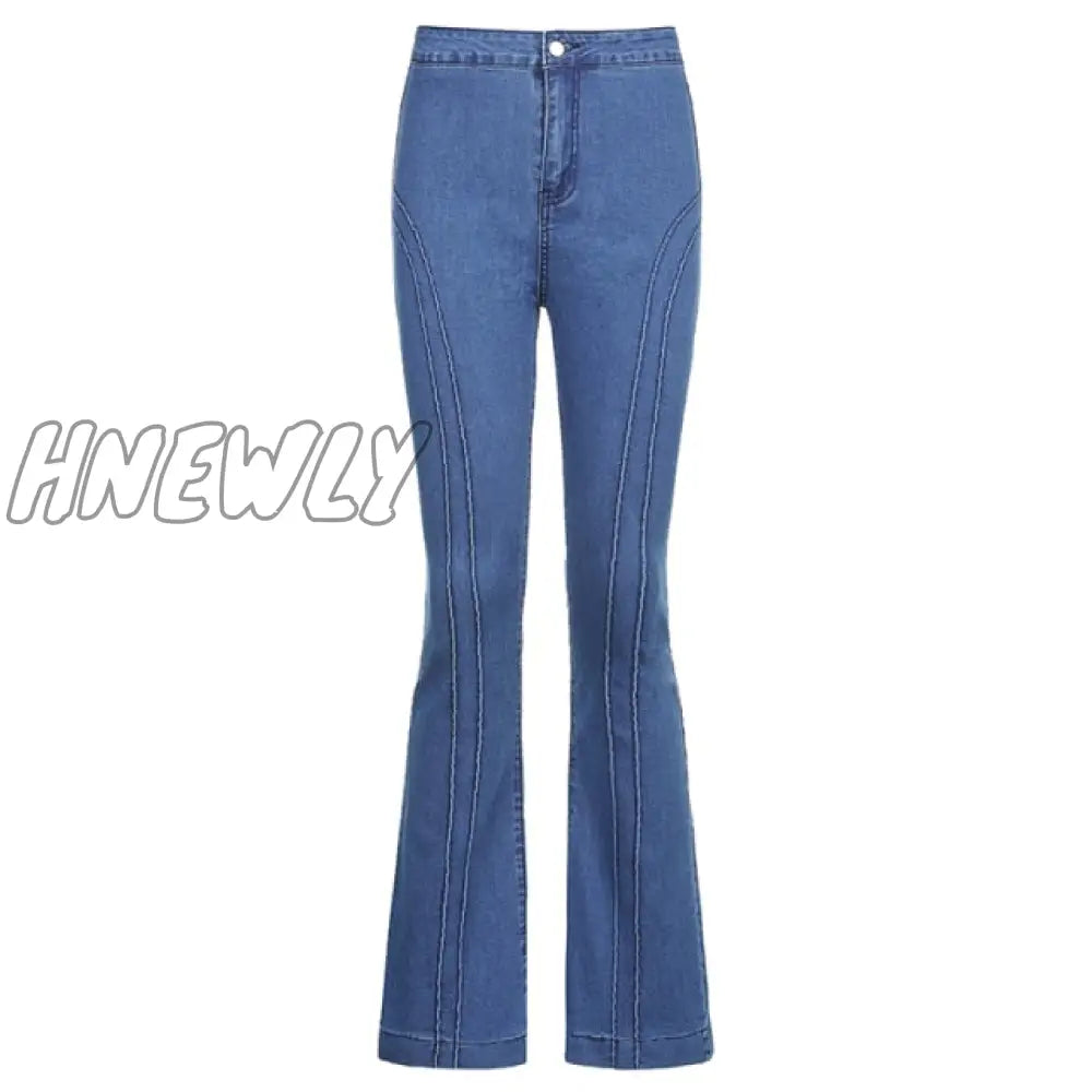 Hnewly Street Style Striped Blue Chic Flare Jeans For Girls Female Fashion New Vintage Denim Pants