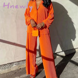Hnewly Street Women's Set Long Sleeve Shirt Tops and Wide Leg Pants Elegant Tracksuit Two Piece Set Sweatsuit Fitness Outfits