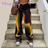Hnewly Streetwear Tie Dye Low Waist Baggy Jeans Women Clothing Fashion Denim Trousers Wide Leg Pants