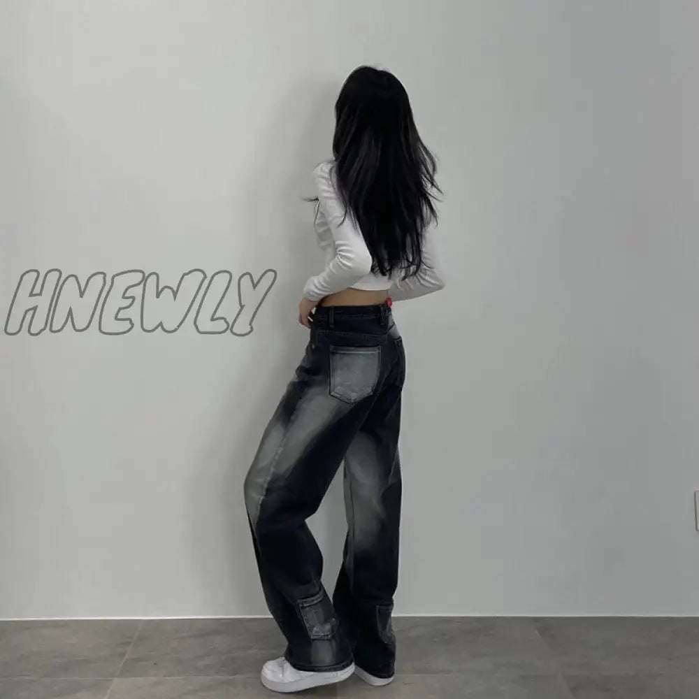 Hnewly Streetwear Tie Dye Low Waist Baggy Jeans Women Clothing Fashion Denim Trousers Wide Leg Pants