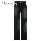 Hnewly Streetwear Tie Dye Low Waist Baggy Jeans Women Clothing Fashion Denim Trousers Wide Leg Pants