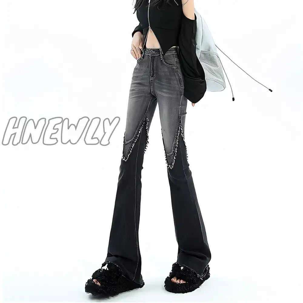 Hnewly Streetwear Y2K Jeans Women 90S Vintage Grunge Punk Korean Fashion High Waist Brushed Denim
